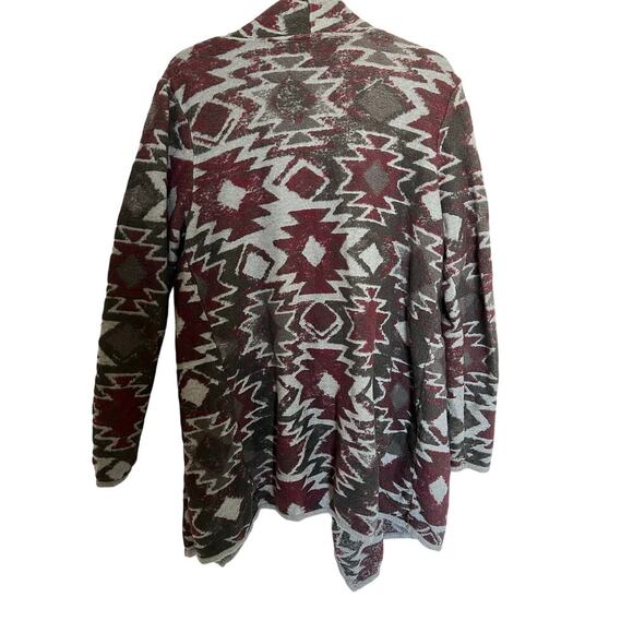 Lucky Brand Aztec Drape Cardigan, Large, Red and Gray, High Low, Southwest - Picture 2 of 9